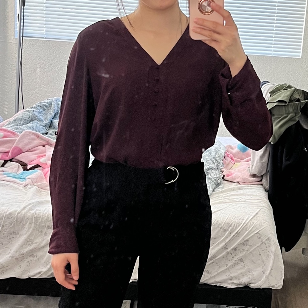 EXPRESS Plum Sheer Button Up Blouse